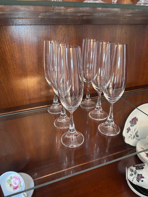 Set of 6 Rosenthal Studio-Line Crystal Champagne Flutes- 'Clairon Pattern'