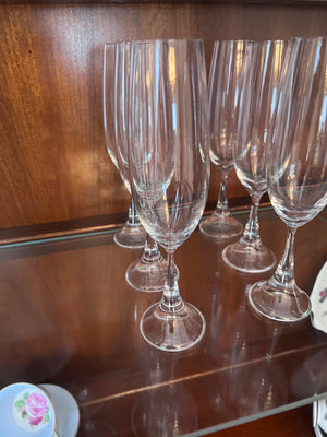 Set of 6 Rosenthal Studio-Line Crystal Champagne Flutes- 'Clairon Pattern'