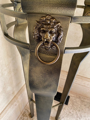 "Shaw-Pezzo" Glass Top Pedestal Table, Clawed Feet, Lion Head Accents (2 Available)