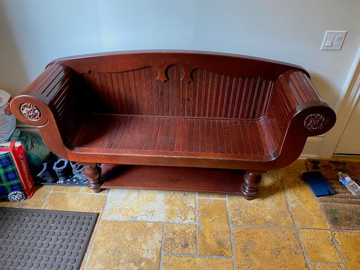 Wood Bench with Rolled Arms & Paneling