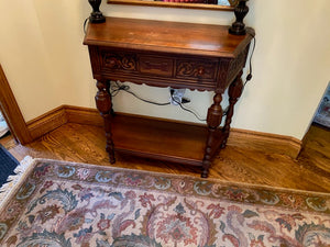 Small Wood Carved Console Table, 1 Drawer