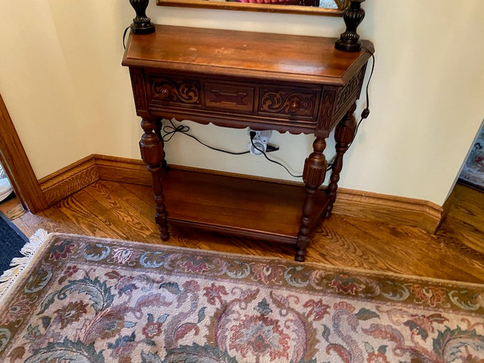 Small Wood Carved Console Table, 1 Drawer