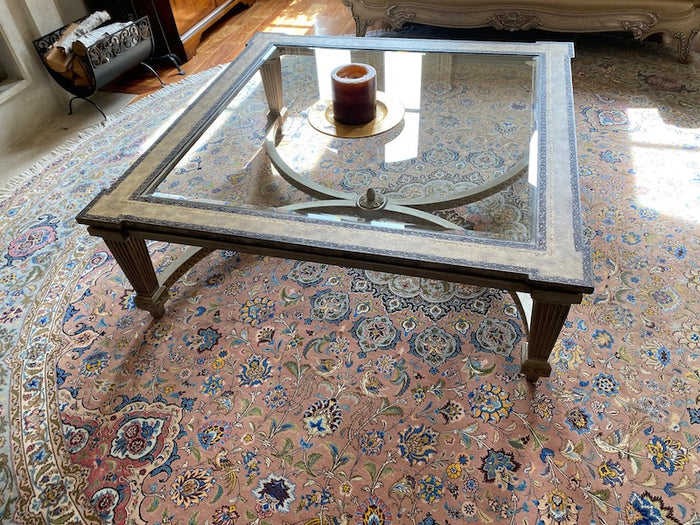 Large Coffee Table- Glass Insert, Wood Frame