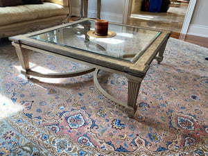 Large Coffee Table- Glass Insert, Wood Frame
