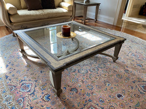 Large Coffee Table- Glass Insert, Wood Frame