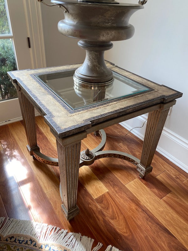 Side Table- Glass Insert, Wood Frame (*matching coffee table available)