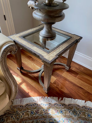 Side Table- Glass Insert, Wood Frame (*matching coffee table available)