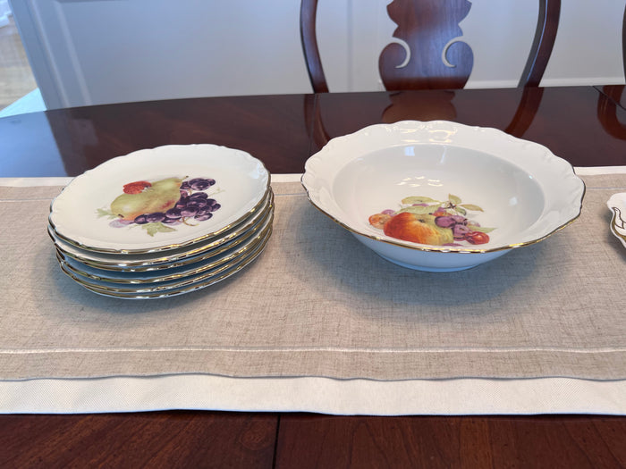 VINTAGE SCHUMANN BAVARIA ARZBERG Bowl + 6 Plates- Fruit Pattern