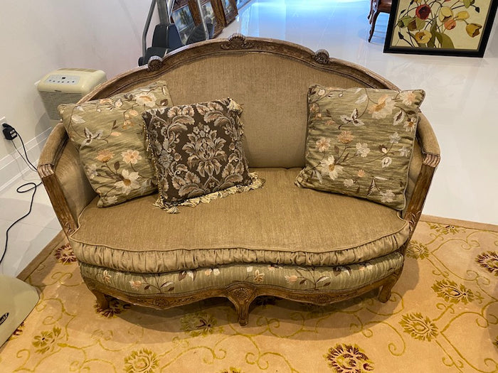 Wood Carved Frame, Upholstered Love Seat