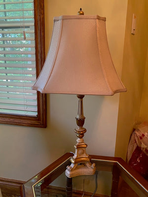 Vintage Wood, Gold & Cream Table Lamp