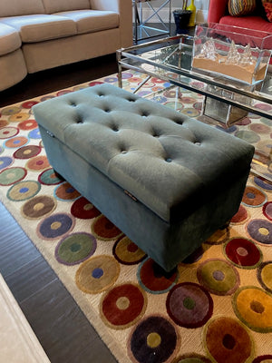 Blue Tufted Storage Bench
