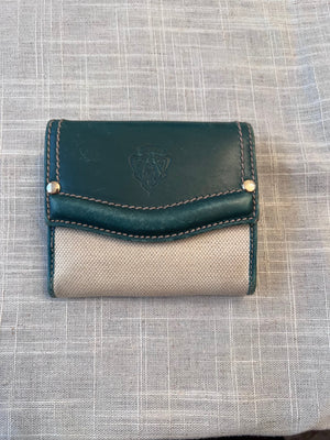 Vintage Womens Gucci Green Leather & Canvas Wallet