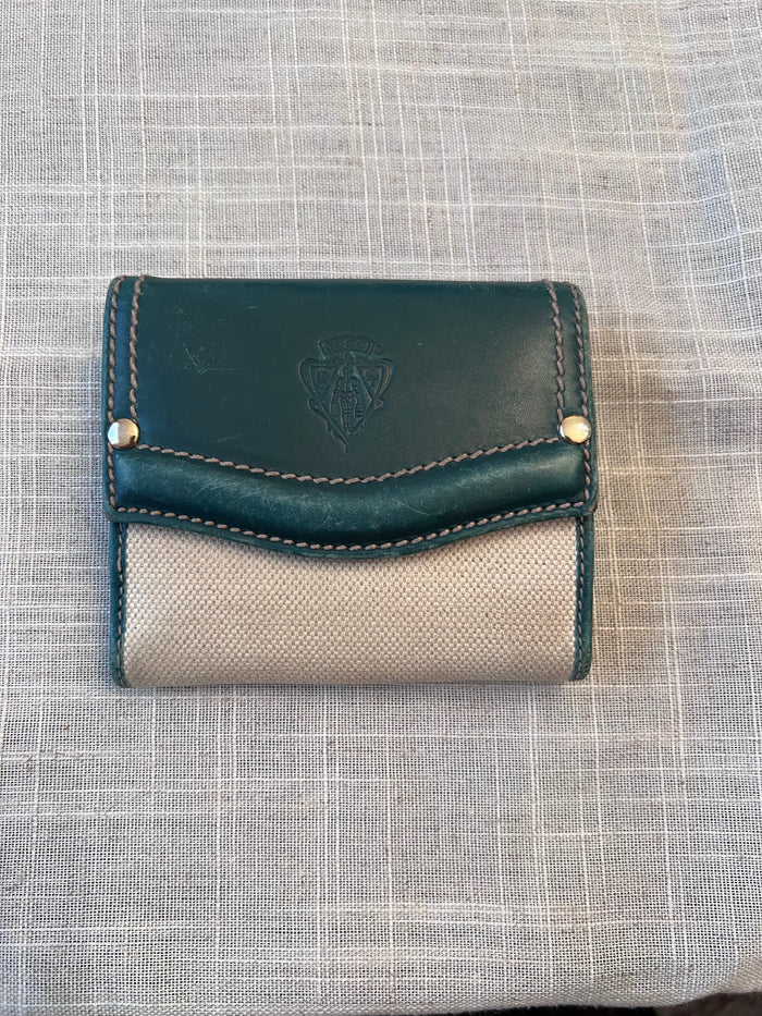 Vintage Womens Gucci Green Leather & Canvas Wallet