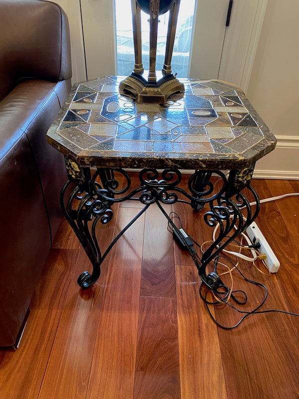 "Shaw-Pezzo" Abstract Stone Top Side Table with Lion Head Accents