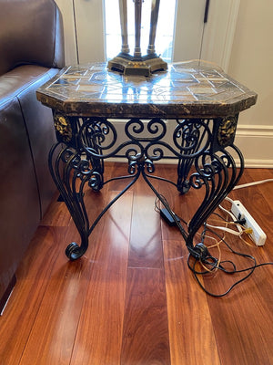 "Shaw-Pezzo" Abstract Stone Top Side Table with Lion Head Accents