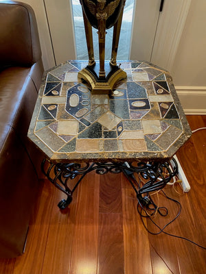 "Shaw-Pezzo" Abstract Stone Top Side Table with Lion Head Accents