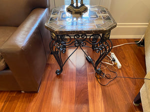 "Shaw-Pezzo" Abstract Stone Top Side Table with Lion Head Accents