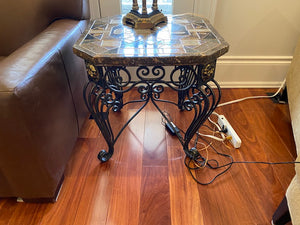 "Shaw-Pezzo" Abstract Stone Top Side Table with Lion Head Accents