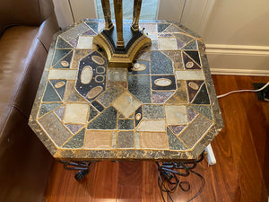 "Shaw-Pezzo" Abstract Stone Top Side Table with Lion Head Accents