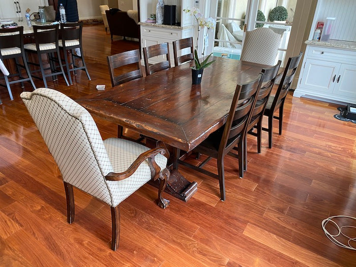 "Ralph Lauren" from ELTE Rustic Wood Kitchen Table, 6 Side Chairs, 2 Captain Chairs