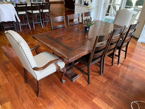 "Ralph Lauren" from ELTE Rustic Wood Kitchen Table, 6 Side Chairs, 2 Captain Chairs