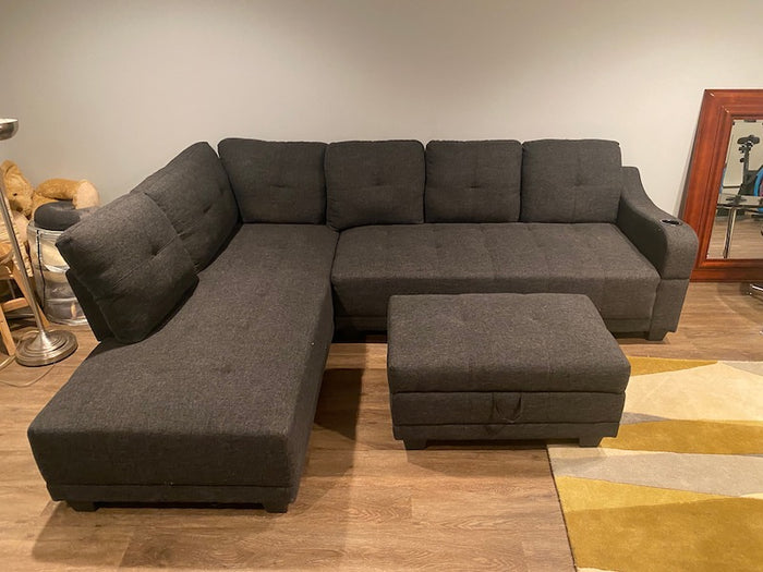 Grey Wayfair Sectional Sofa + Storage Ottoman (*BRAND NEW)