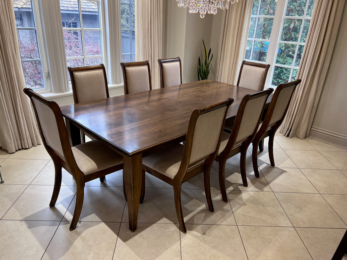 Custom Dining Table + 8 Chairs (Fabric from Restoration Hardware)