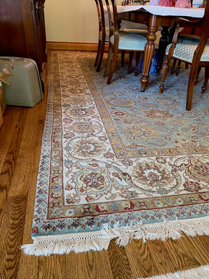 100% Wool Blue Rug- 9ft x 11ft