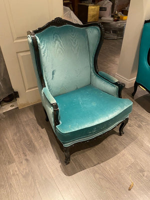 Vintage "Martin Daniel Interiors" Light Blue Velvet Wingback Chair