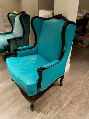 Vintage "Martin Daniel Interiors" Light Blue Leather Wingback Chair