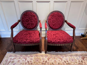 Pair of Beautiful Red Upholstered Round Back Armchairs from 'Sita Chairs'