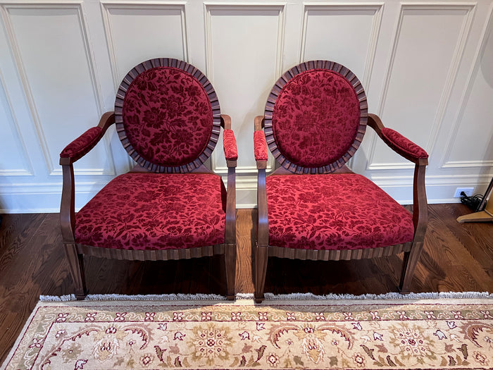 Pair of Beautiful Red Upholstered Round Back Armchairs from 'Sita Chairs'