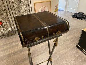 "Maitland Smith"- History of Art Leather Book Pedestal Table- With Drawer