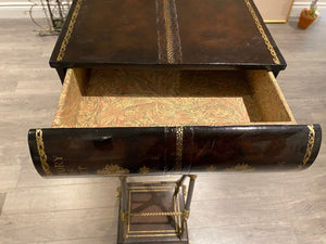 "Maitland Smith"- History of Art Leather Book Pedestal Table- With Drawer
