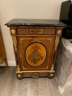 20th Century French Marble Top Cabinet, Painted Front & Gold Accents