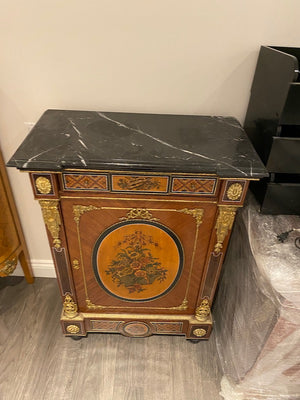 20th Century French Marble Top Cabinet, Painted Front & Gold Accents