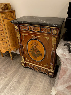 20th Century French Marble Top Cabinet, Painted Front & Gold Accents