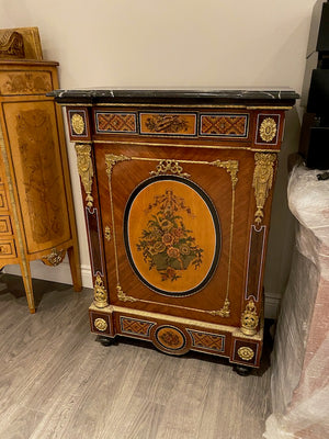 20th Century French Marble Top Cabinet, Painted Front & Gold Accents