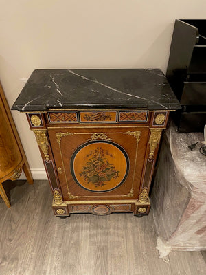 20th Century French Marble Top Cabinet, Painted Front & Gold Accents