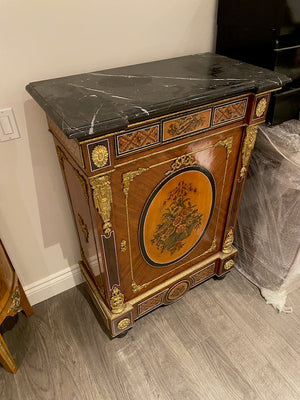 20th Century French Marble Top Cabinet, Painted Front & Gold Accents