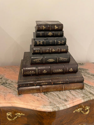 "Shaw-Pezzo" Reverse Stacked Leather Books- Decor (*2 available)