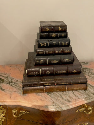 "Shaw-Pezzo" Reverse Stacked Leather Books- Decor (*2 available)