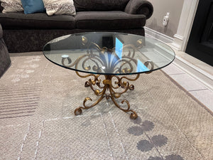 Round Glass Top Coffee Table, Gold Metal Base