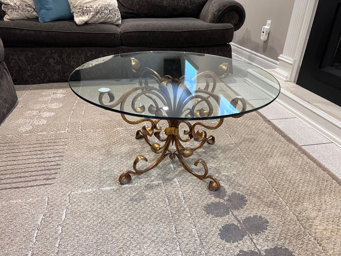 Round Glass Top Coffee Table, Gold Metal Base