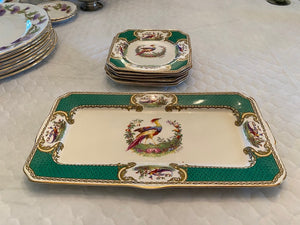 Antique Myotts Royal Crown Staffordshire England "Chelsea Bird"- 6 Small Plates + 1 Large Plate