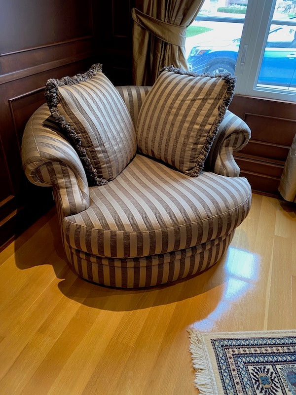 Striped Upholstered Cuddler Chair