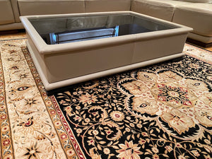 Beige Leather Coffee Table, Glass Top