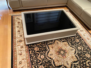 Beige Leather Coffee Table, Glass Top