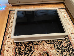 Beige Leather Coffee Table, Glass Top