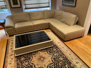 Beige Leather Coffee Table, Glass Top